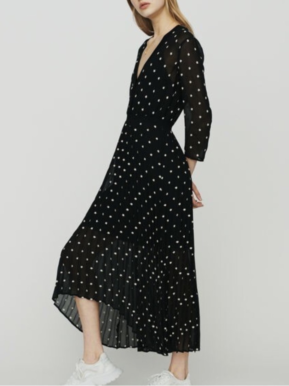 Maje Rivolio Embroidered Daisy High‑Low Pleated Dress - Picture 2 of 6